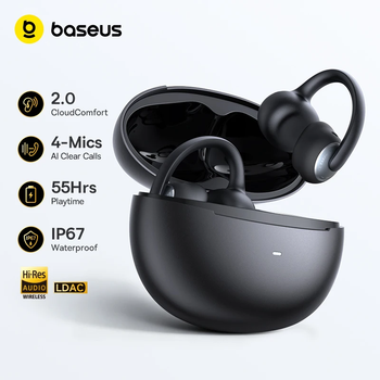 Auriculares inalámbricos de oído abierto Baseus Bowie MC2 con Bluetooth 6.0, auriculares deportivos con clip cómodo, 4 micrófonos, llamadas nítidas con IA, auriculares con refuerzo de graves.