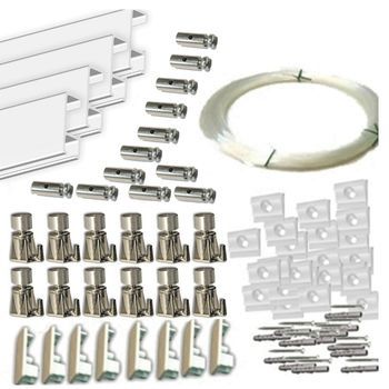 Pack Basic Automático De Guías De Aluminio Blanco O Plata Con Colgadores Nylon Para Colgar Cuadros.