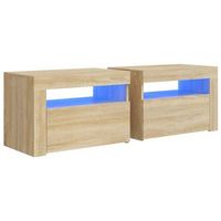 juego de 2 mesitas de noche - mesillas con luces leds roble sonoma 60x35x40 cm mc6218