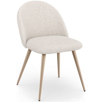 Silla De Comedor - Tapizado En Tela Bouclé - Diseño Escandinavo - Evelyne Blanco