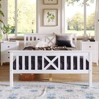 cama con cabecero - 140 x 200 cm - pino - somier - color blanco