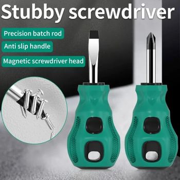 Juego de destornilladores de mango corto, Mini herramienta de mantenimiento Manual automotriz de precisión cruzada plana con cabeza de rábano portátil magnética