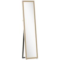 homcom espejo de cuerpo entero 157x37 cm con marco bicolor espejo de pie inclinado o colgante blanco y natural