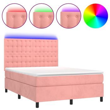 Cama Tapizada 193x144x128 Cm Terciopelo - Rosa
