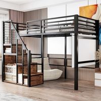 cama alta 90 x 200 cm con espacio de almacenaje - mdf  metal - negro colchon no incluido
