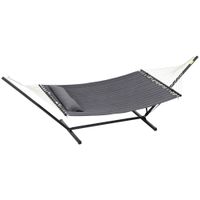 outsunny hamaca de jardin portatil con cojin integrado en algodon poliester y acero 368x93x110 cm gris oscuro   aosom espana