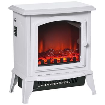 HOMCOM Chimenea Eléctrica Portátil 1000/2000W con Llama Simulada Termostato y Protección Sobrecalentamiento 36,5x24x41,5 cm Blanco   Aosom España