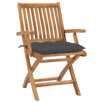 Pack 2 Uds Sillas De Jardín | Silla De Exterior | Sillón Madera Teca Con Cojines Gris Antracita