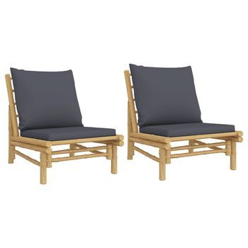Pack 2 Uds Sillas De Jardín | Silla De Exterior | Sillón Bambú Con Cojines Gris Oscuro