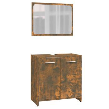 Set De Muebles De Baño | Armario De Baño Madera Contrachapada Color Roble Ahumado