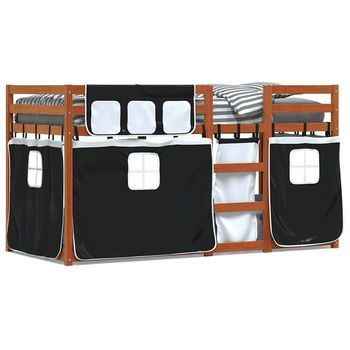 Litera Con Cortinas Madera Maciza Pino Blanco Y Negro 80x200 Cm Vidaxl