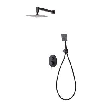 Kit De Ducha Completo: Mezclador Empotrado De Ducha Con Cabezal De Ducha Y Ducha De Mano En Negro Mate