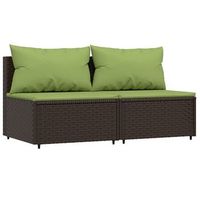 2 uds sofas centrales jardin  sofa de exterior con cojines ratan sintetico marron