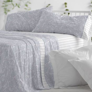 Juego De Sábanas 100% Algodón Extrasuave Diseño Paisley Azul 135 X 190/200 Cm - Azul - Burrito Blanco