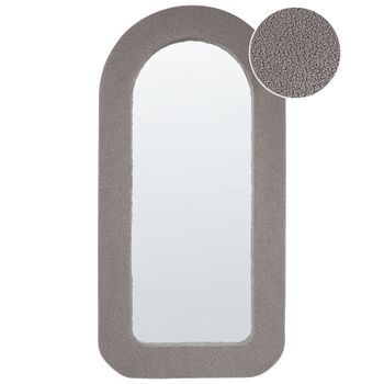 Espejo De Pared Moderno Colgante Decorativo 60 X 120 Cm Marco Mdf Forma Rectangular Arqueada Bouclé Gris Pardo Cervon
