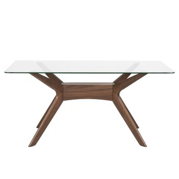 Mesa de comedor 160 con tablero de vidrio y patas de nogal