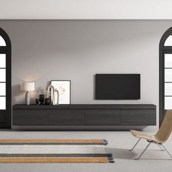 Mueble tv efecto madera negro 320x35x45cm colgado