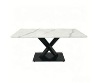 mesa de comedor rectangular moderna 6-8 personas - mesa de cocina grande con escritorio mdf y base metalica negra - mesa de madera con patron de marmol blanco - soporte en forma de x - blanco y negro