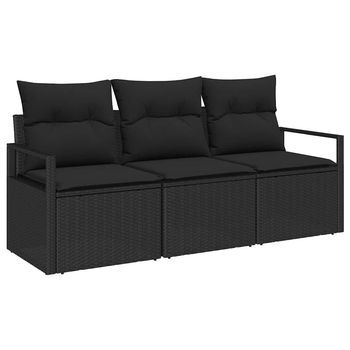 Juego De Sofá 3 Piezas | Mueble De Jardín Negro Ratán Sintético