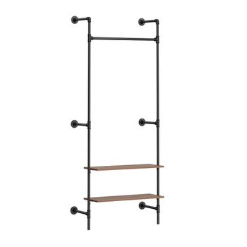 Perchero de pared industrial con 2 estantes negro
