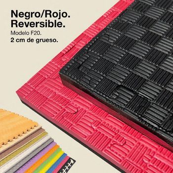 Jowy 3 Piezas (3m2) Tatami Puzzle 2cm 100x100cm – Superficie “5 Líneas” Negro/rojo