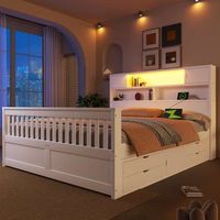 cama matrimonial 160x200 cm con almacenaje estanterias led usb 4 cajones estructura mdf y madera color blanco estilo moderno