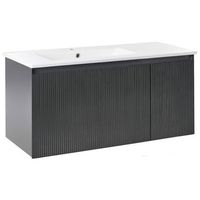 mueble de bano suspendido con lavabo de madera sintetica con almacenaje 100 cm negro tiete
