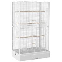 pawhut jaula para pajaros 61x365x98 cm con 8 puertas 5 perchas bandeja extraible y 4 comederos para periquitos pinzones blanco   aosom espana