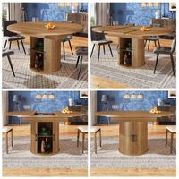 mesa de comedor redonda extensible ovalada con 2 puertas correderas - mdf - nogal