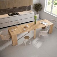 mesa de comedor extensible efecto madera roble 302x90x77cm