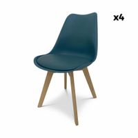 silla escandinava con patas de madera de haya set de 4 azul