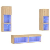 muebles tv pared con led 6 pzas madera ingenieria roble sonoma vidaxl