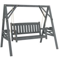 outsunny columpio de jardin para 2 personas banco colgante de madera con estantes portavasos y cadenas metalicas gris   aosom espana