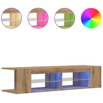 Mueble De Tv Luces Led Madera Roble Artisan 90x39x30 Cm Vidaxl