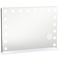 homcom espejo de maquillaje estilo hollywood con 18 lamparas led regulables 3 colores luz rgb altavoz bluetooth aumento 10x blanco