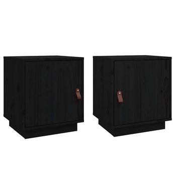 Juego De 2 Mesitas De Noche - Mesillas Madera Maciza De Pino Negro 40x34x45 Cm Mc5736
