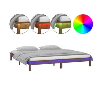 Estructura de cama con led madera maciza marrón miel 120x190 cm