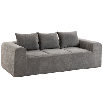 HOMCOM Sofá de 3 Plazas de Chenilla 220 cm con Asiento y Reposabrazos Anchos 3 Cojines Gris   Aosom España