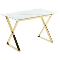 mesa de comedor de vidrio templado blanco dorado 120 x 70 cm patas metal attica