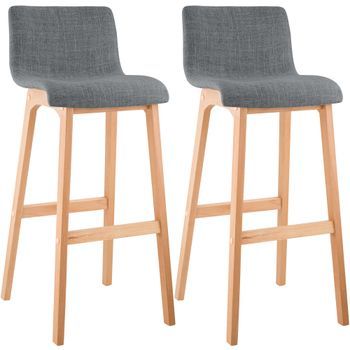 Juego De 2 Taburetes De Bar Hover, Asiento De Tela, Patas De Madera De Haya Natural Gris Claro 46x41x102 Cm Clp