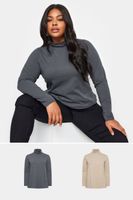 yours juego 2 tops de cuello alto gris y beige mujer curvy y tallas grandes yours