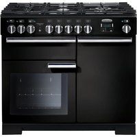 rangemaster professional deluxe 100 dual fuel range cooker - black  chrome black