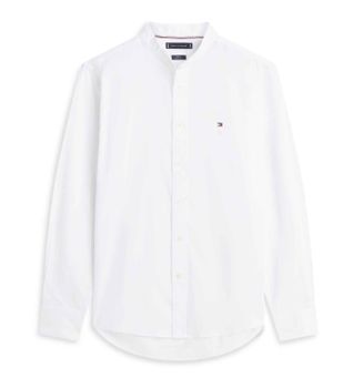 Tommy Hilfiger para hombre. MW0MW39966 Camisa Flex con cuello grandad blanco (S), Casual, Algodón, Manga larga