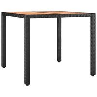 mesa de jardin  mesa de exterior ratan pe negro y superficie madera maciza acacia