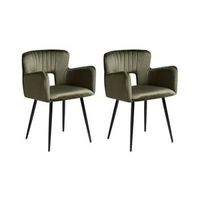 conjunto de 2 sillas de comedor de terciopelo verde oliva negro respaldo sanilac