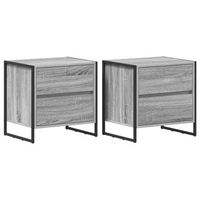 pack 2 uds mesita de noche  armario de noche  mesa de noche con cajon gris sonoma 50 x 395 x 50 cm