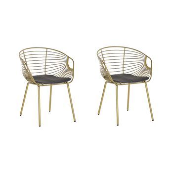 Conjunto De 2 Sillas De Comedor Diseño De Metal Dorado Piel Sintética Cojín De Asiento Negro Glamour Industrial Moderno Hoback