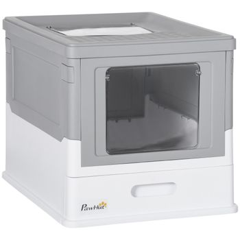 PawHut Arenero Cubierto Plegable para Gatos con Bandeja Extraíble Pala 47,5x35,5x36,7 cm Gris Elegante   Aosom España