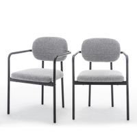 conjunto de 2 sillones de comedor de tela rizada y metal - gris
