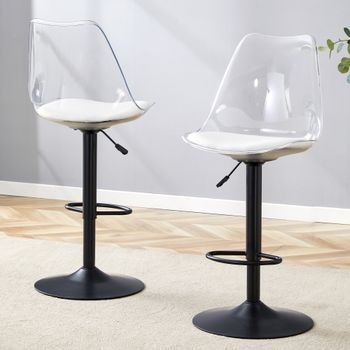 Taburete De Bar - Set De 2 - Ajustable Y Giratorio - Metal Y Poliuretano - Negro Y Transparente (45,7x53,3x100cm)